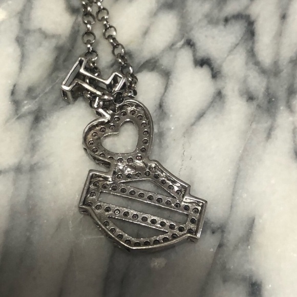 Harley-davidson Sterling White Pink Crystal Heart Bar Shield Pendant 19” / 1.8” - Picture 8 of 11